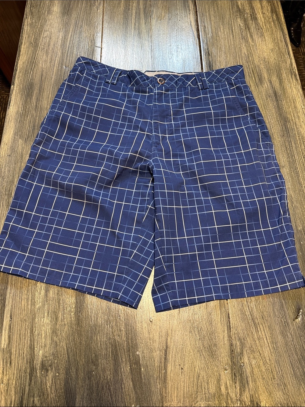 OGIO Navy Blue Grid-Check Flat Front Shorts